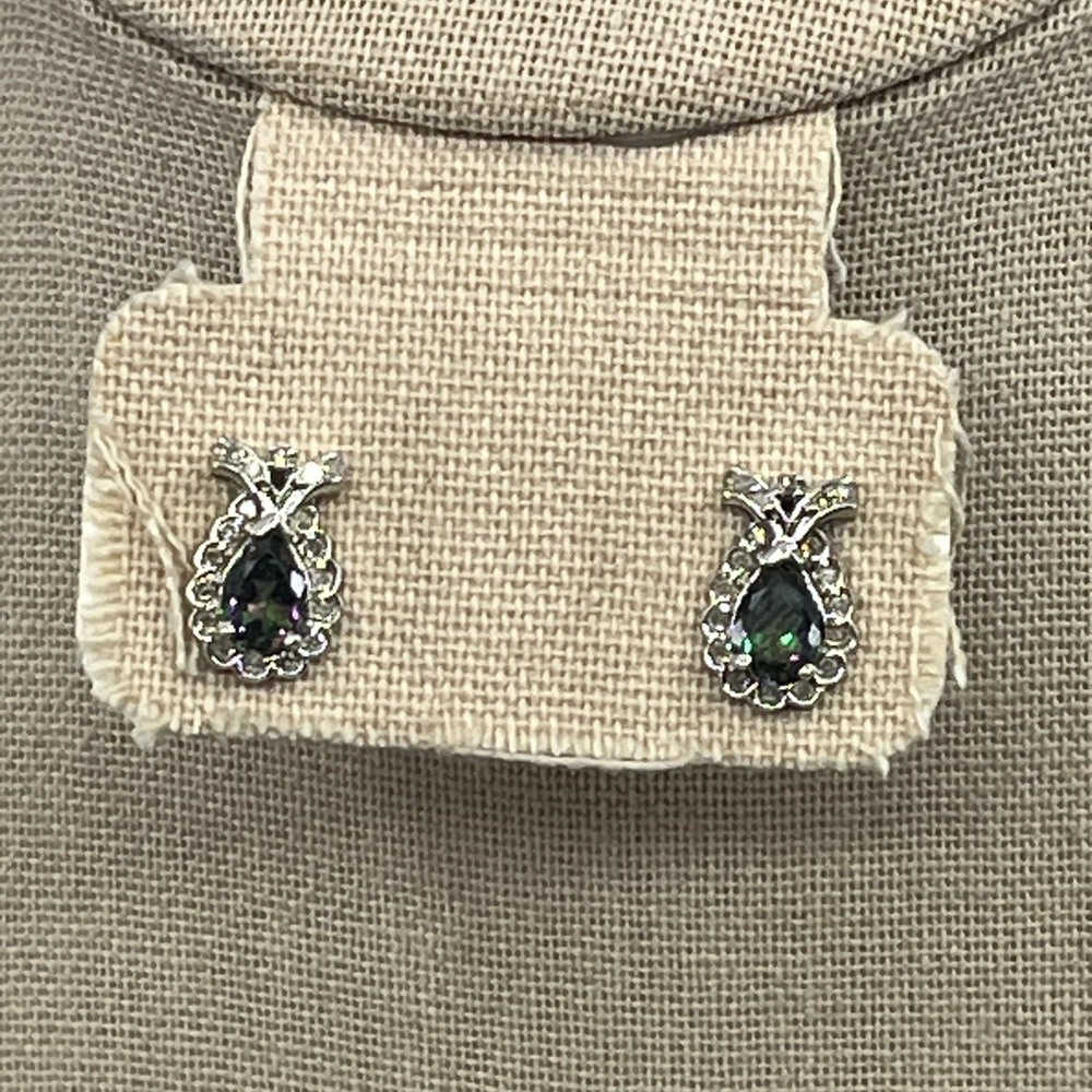 Vintage 10k White Gold Mystic Topaz & Diamond Earrings - Picture 11 of 15